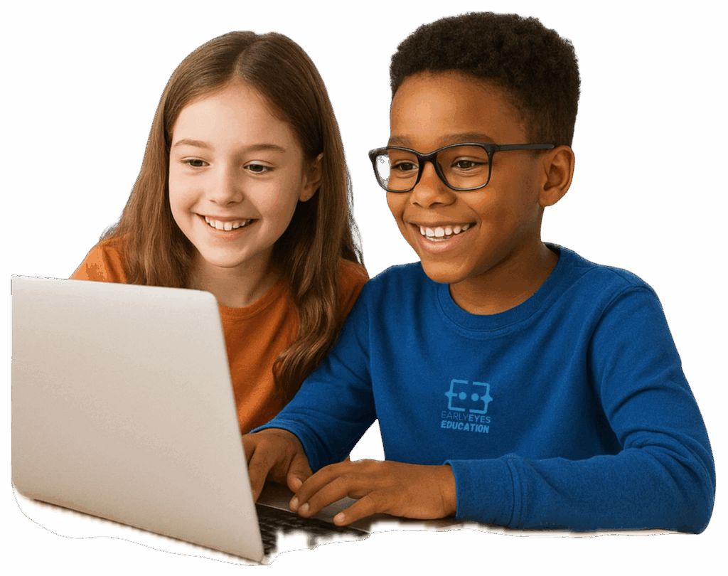 Two students working on a laptop.